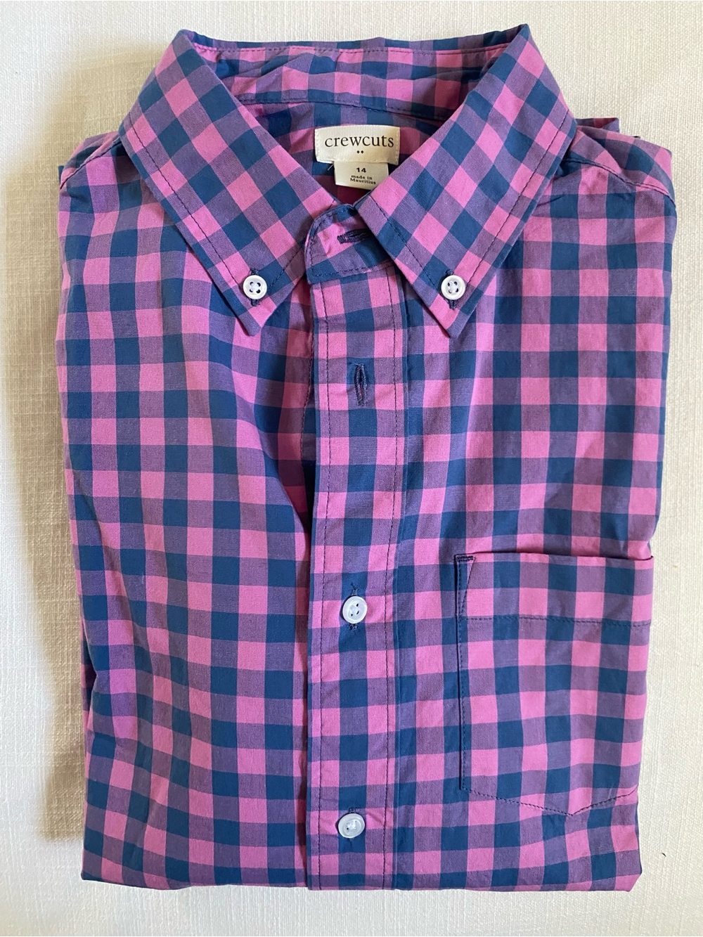 JCrew Factory crewcuts Boys Pink and Blue Gingham Washed Shirt